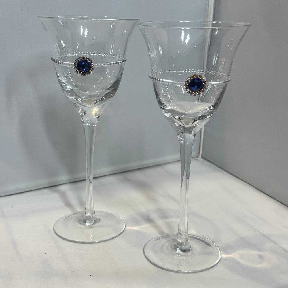 Pier‎ 1 Caroline Blue Jewel wine glasses 2